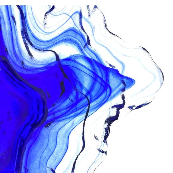 Abstract Blown Art Glass MCM Oyster Design Cobalt Ice Blue Clear Serving Bowl! - Picture 5 of 9